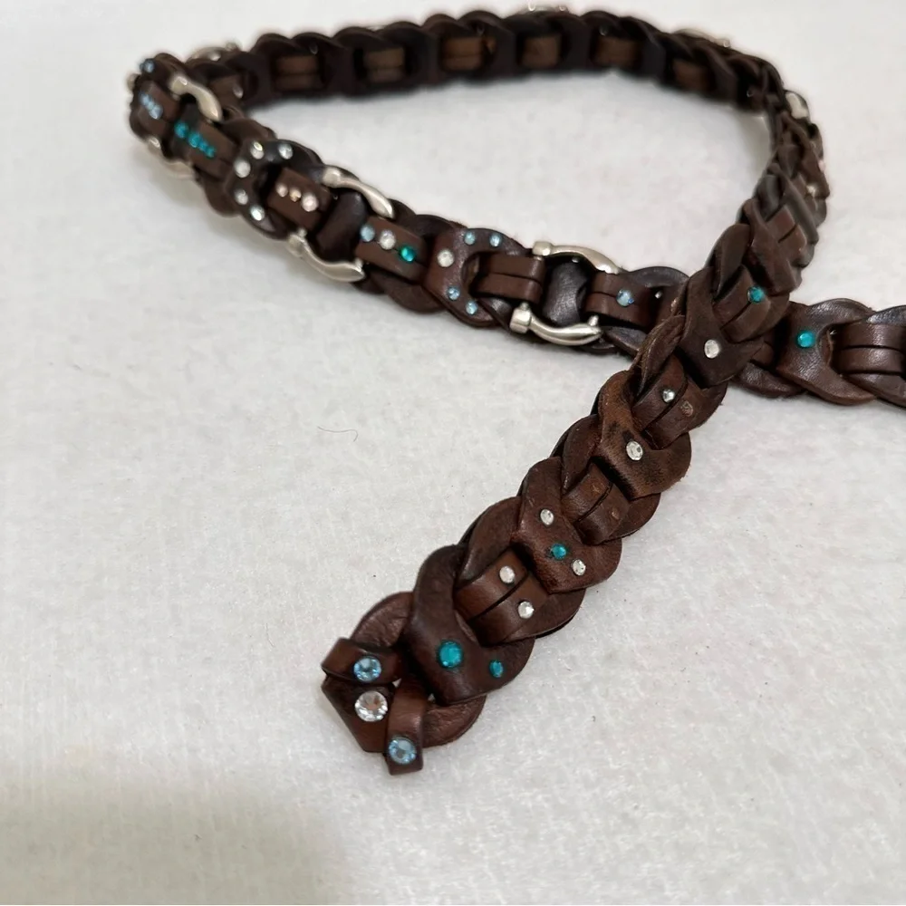 Amiee Lynn Brown Leather Belt Solid Brass Hardware Horse Bit Equestrian Bling‍‍‍